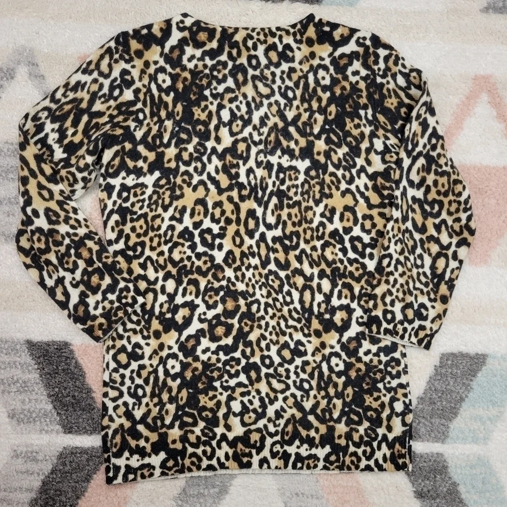 Talbots Cashmere Audrey Leopard Print 3/4 Sleeve Lightweight Knit Sweater SP